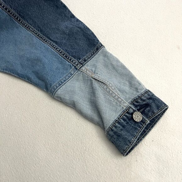 NWT Gap Kids Teen Girls Dolman Cropped Blue Color Block Denim Jean Jacket 12 XL - Picture 9 of 11